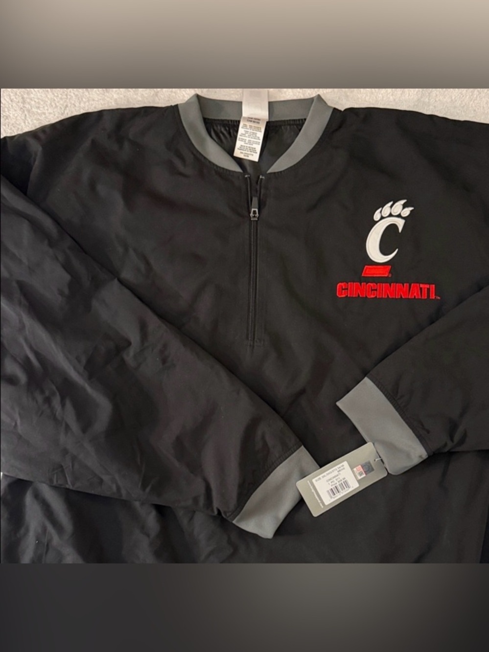 NWT University of Cincinnati UC Bearcats Pullover Windbreaker Quarter Zip Jacket